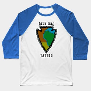 Blue Line Tattoo  Vintage Camp Style Logo Baseball T-Shirt